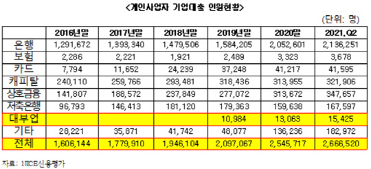개인사업자 기업대출 인원현황 <자료:정태호의원실>